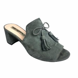 Karl Lagerfeld Paris Holly Mules Gray Suede Block Heel slides sandals